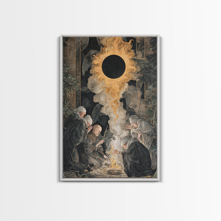 The Eclipse Summoning, Dark Renaissance Art, Vertical Wall Art, Gothic Horror Wall Art, Canvas Print, Halloween Wall Art
