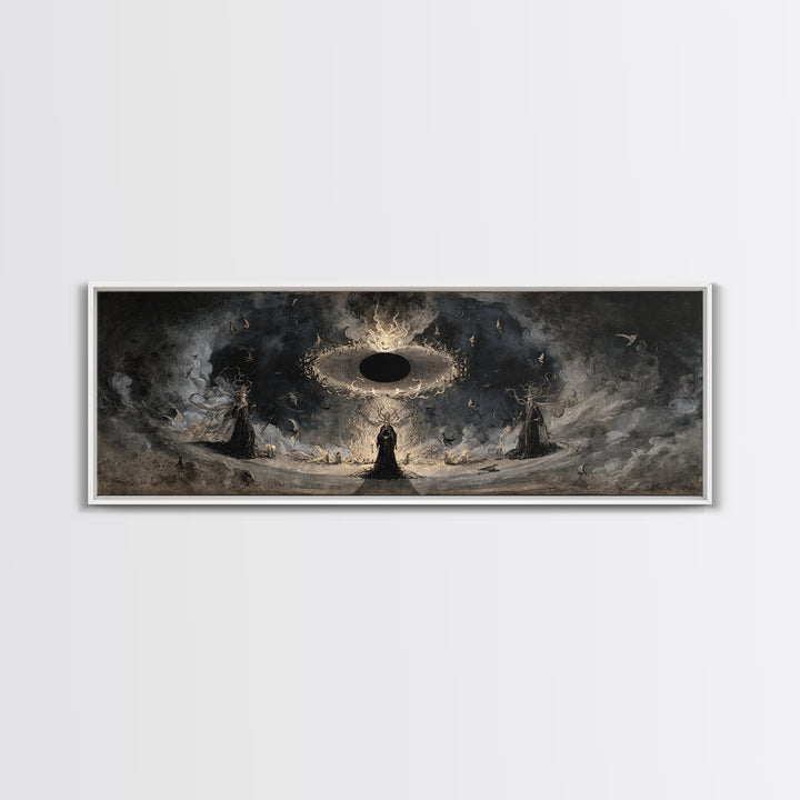 The Eclipse Summoning, Dark Romantic Horror Art, Extra Wide Wall Art, Dark Halloween Decor, Framed Canvas Print, Halloween Wall Art