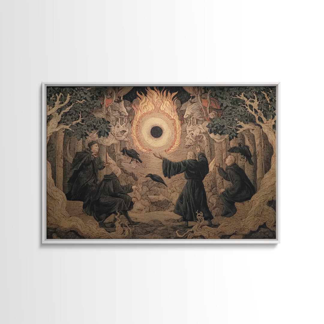 The Eclipse Summoning, Visionary Gothic Art, Landscape Wall Art, Dark Fantasy Wall Art, Framed Canvas Print, Halloween Wall Art