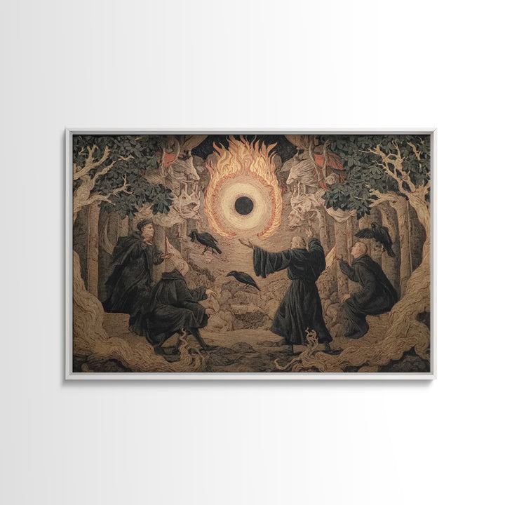 The Eclipse Summoning, Visionary Gothic Art, Landscape Wall Art, Dark Fantasy Wall Art, Framed Canvas Print, Halloween Wall Art