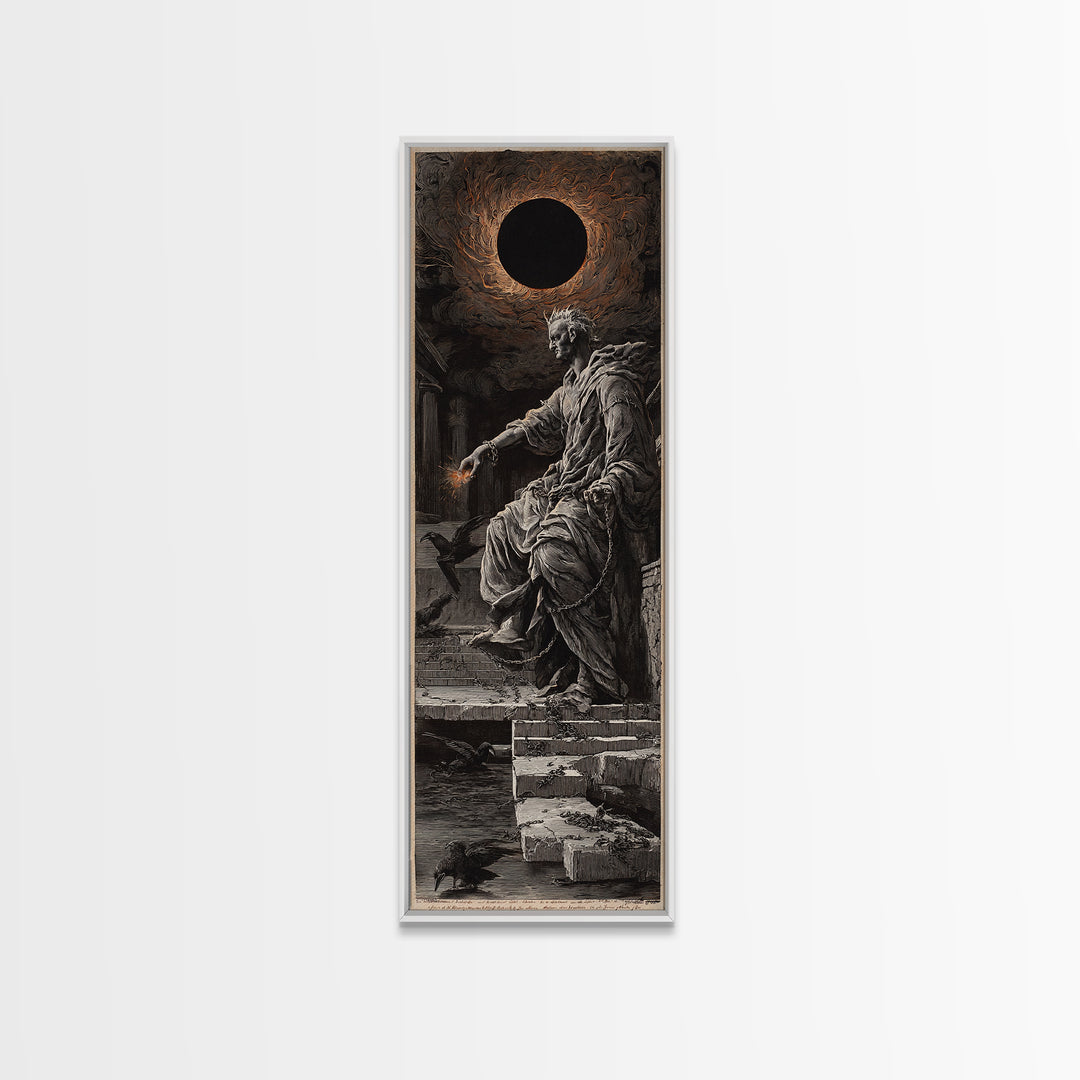 The Eclipse Summoning, Architectural Etching Art, Tall Narrow Wall Art, Dark Halloween Decor, Canvas Print, Halloween Wall Art