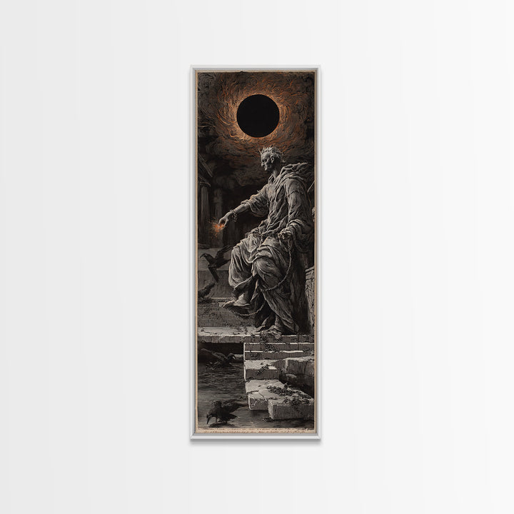 The Eclipse Summoning, Architectural Etching Art, Tall Narrow Wall Art, Dark Halloween Decor, Canvas Print, Halloween Wall Art