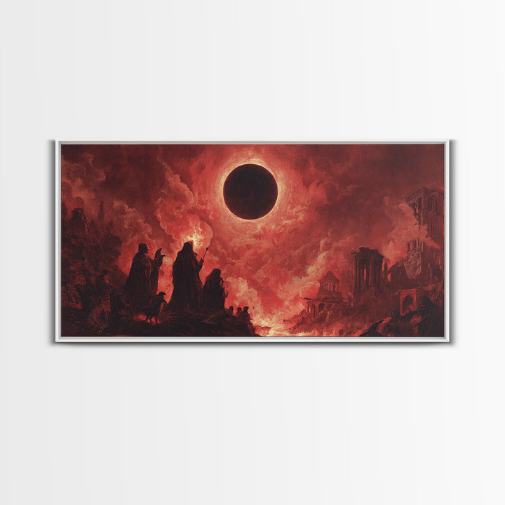 The Eclipse Summoning, Apocalyptic Romantic Art, Wide Panoramic Art, Dark Fantasy Wall Art, Framed Canvas Print, Halloween Wall Art