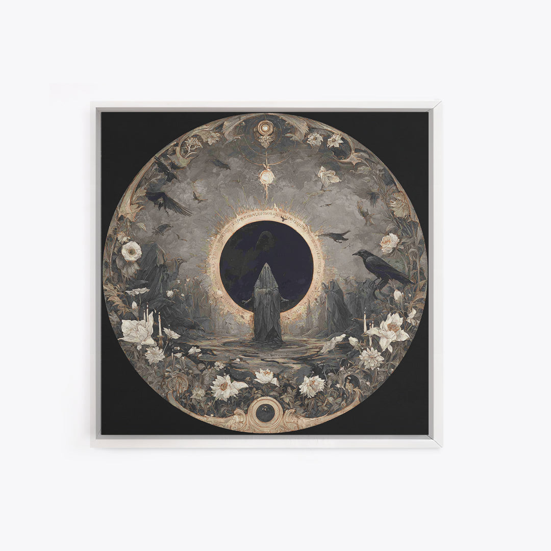 The Eclipse Summoning, Symbolist Dream Art, Square Wall Art, Dark Halloween Decor, Canvas Print, Halloween Wall Art