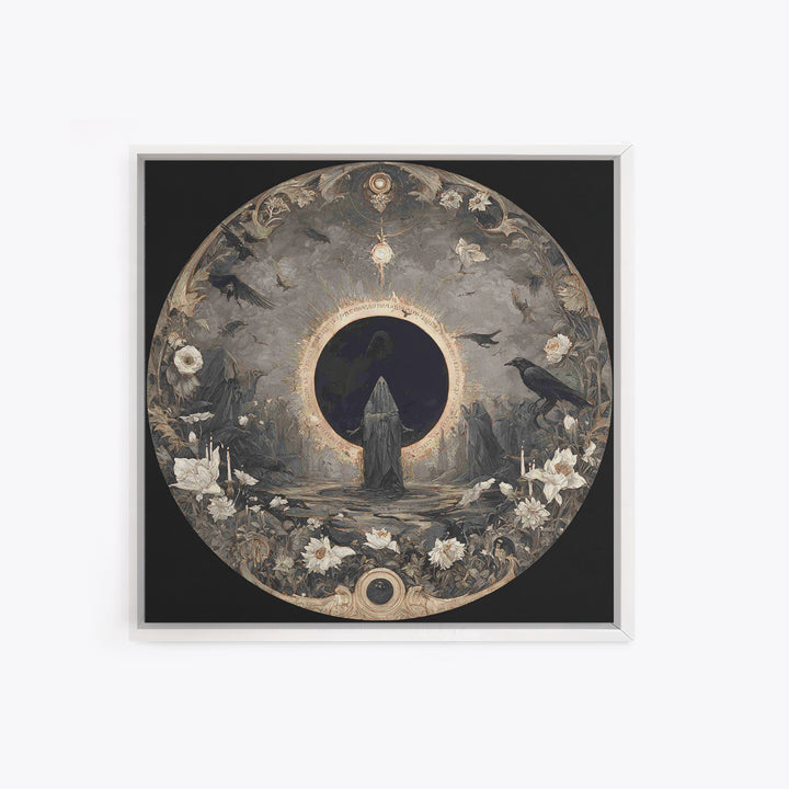 The Eclipse Summoning, Symbolist Dream Art, Square Wall Art, Dark Halloween Decor, Canvas Print, Halloween Wall Art
