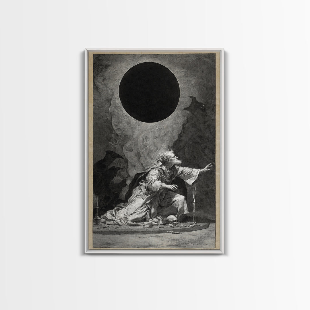 The Eclipse Summoning, Decadent Gothic Art, Vertical Wall Art, Dark Halloween Decor, Canvas Print, Halloween Wall Art