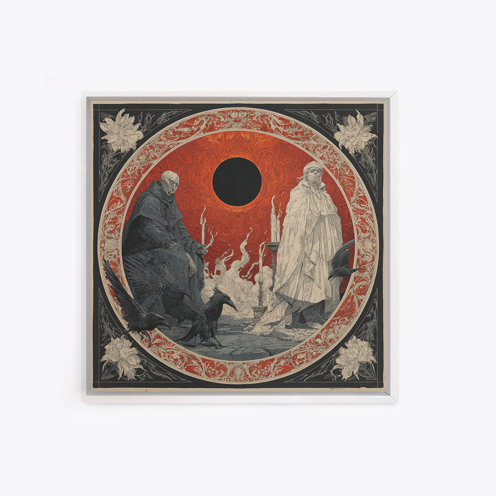The Eclipse Summoning, Symbolist Etching Art, Square Wall Art, Macabre Wall Art, Framed Canvas Print, Halloween Wall Art, Horror Wall Art