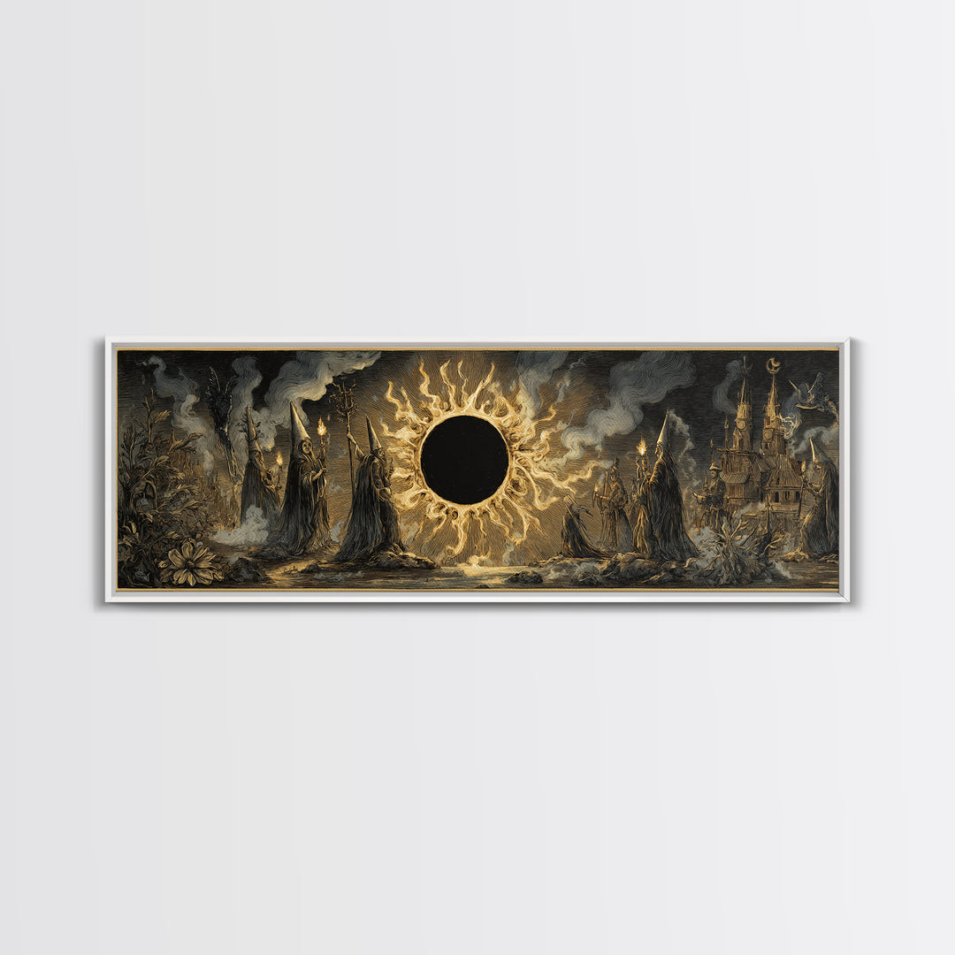The Eclipse Summoning, Expressionist Nightmare Art, Extra Wide Wall Art, Macabre Wall Art, Framed Canvas Print, Halloween Wall Art