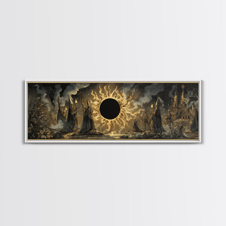 The Eclipse Summoning, Expressionist Nightmare Art, Extra Wide Wall Art, Macabre Wall Art, Framed Canvas Print, Halloween Wall Art