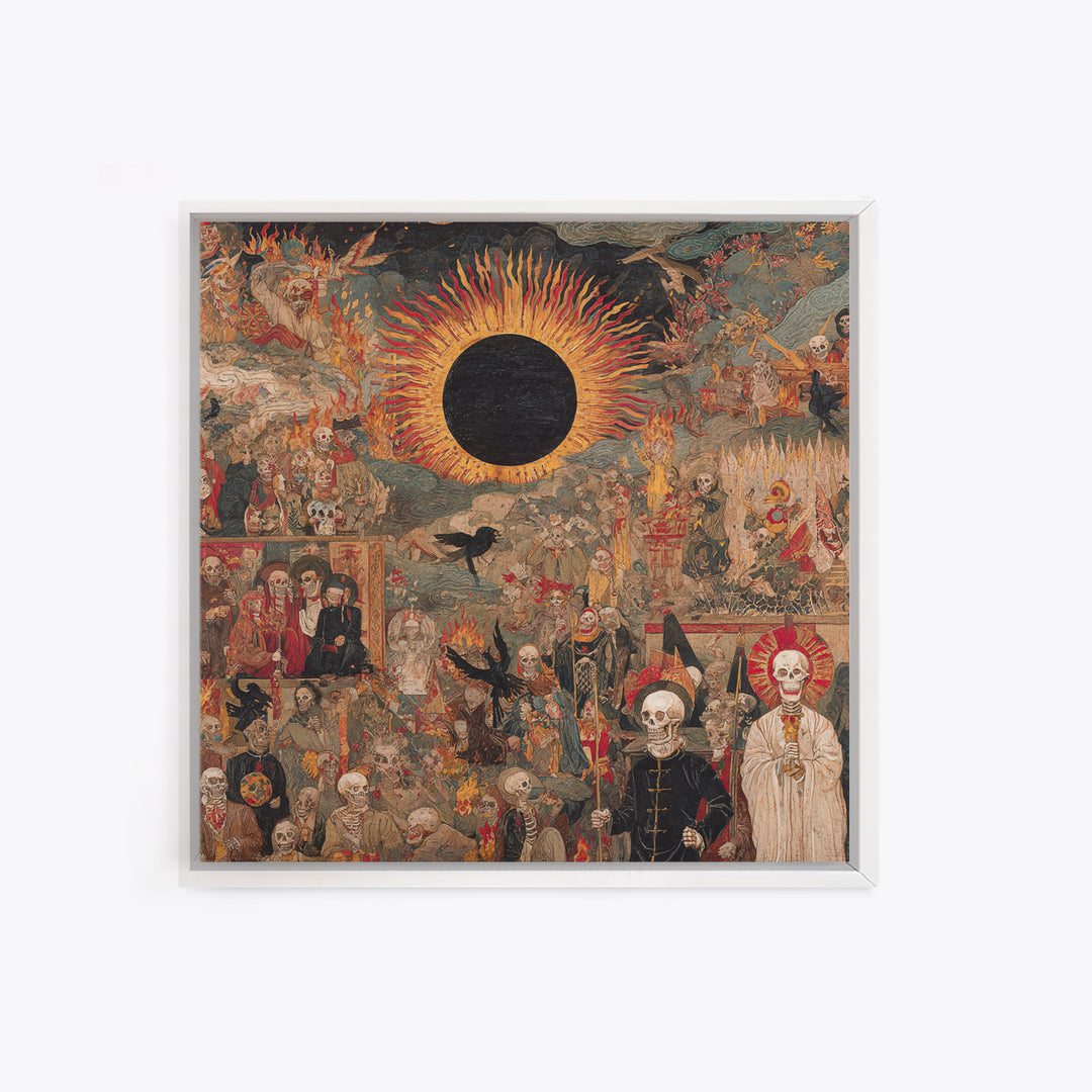 The Eclipse Summoning, Grotesque Carnival Art, Square Wall Art, Dark Halloween Decor, Framed Canvas Print, Halloween Wall Art