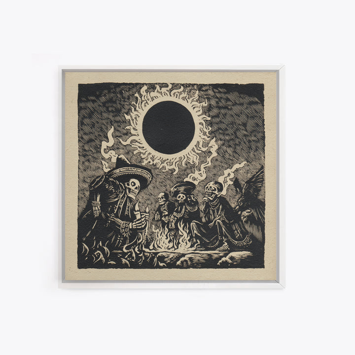 The Eclipse Summoning, Macabre Folk Print Art, Square Wall Art, Dark Fantasy Wall Art, Framed Canvas Print, Halloween Wall Art