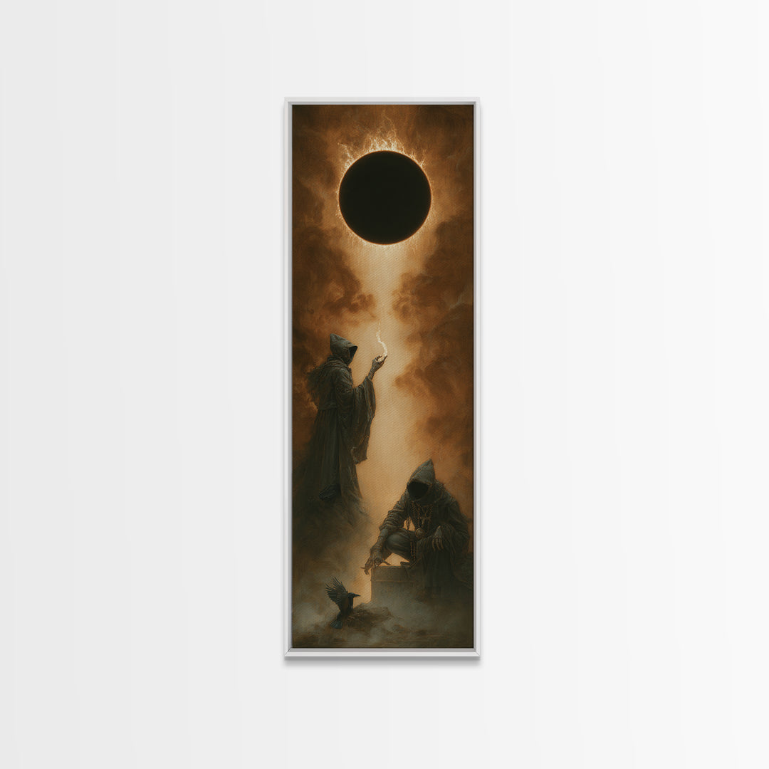 The Eclipse Summoning, Surreal Apocalyptic Art, Tall Narrow Wall Art, Dark Fantasy Wall Art, Canvas Print, Halloween Wall Art