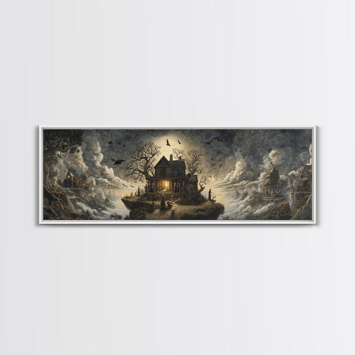 The Last House At The World'S Edge, Baroque Witchcraft Art, Extra Wide Wall Art, Dark Halloween Decor, Canvas Print, Halloween Wall Art