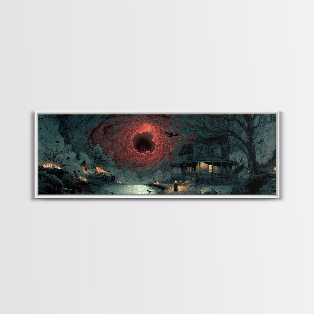 The Last House At The World'S Edge, Apocalyptic Romantic Art, Extra Wide Wall Art, Dark Fantasy Wall Art, Framed Canvas Print