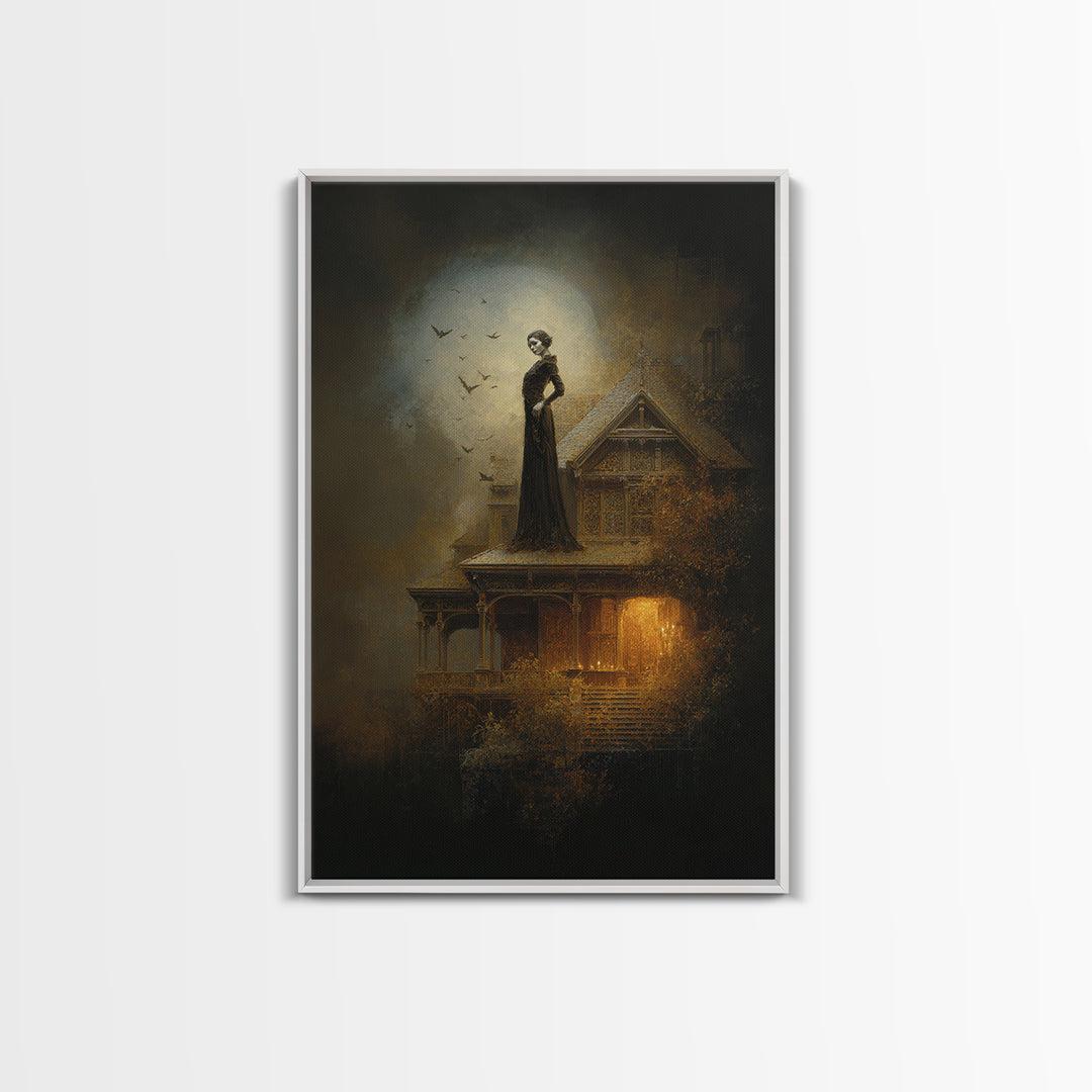 The Last House At The World'S Edge, Ornate Symbolist Art, Vertical Wall Art, Macabre Wall Art, Canvas Print, Halloween Wall Art