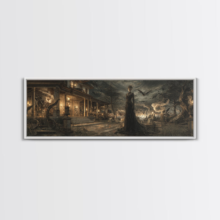 The Last House At The World'S Edge, Dark Symbolist Art, Extra Wide Wall Art, Dark Halloween Decor, Framed Canvas Print