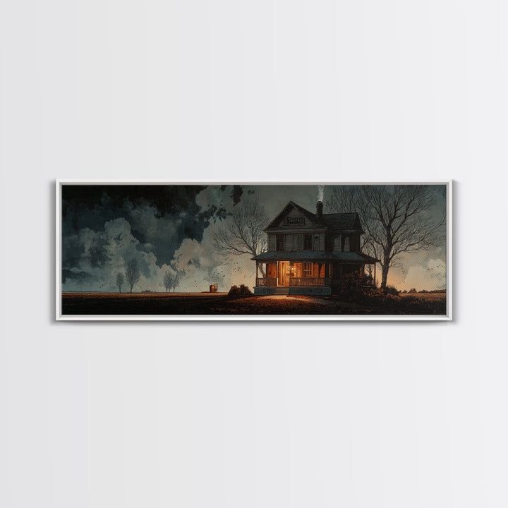 The Last House At The World'S Edge, Symbolist Etching Art, Extra Wide Wall Art, Macabre Wall Art, Framed Canvas Print, Halloween Wall Art