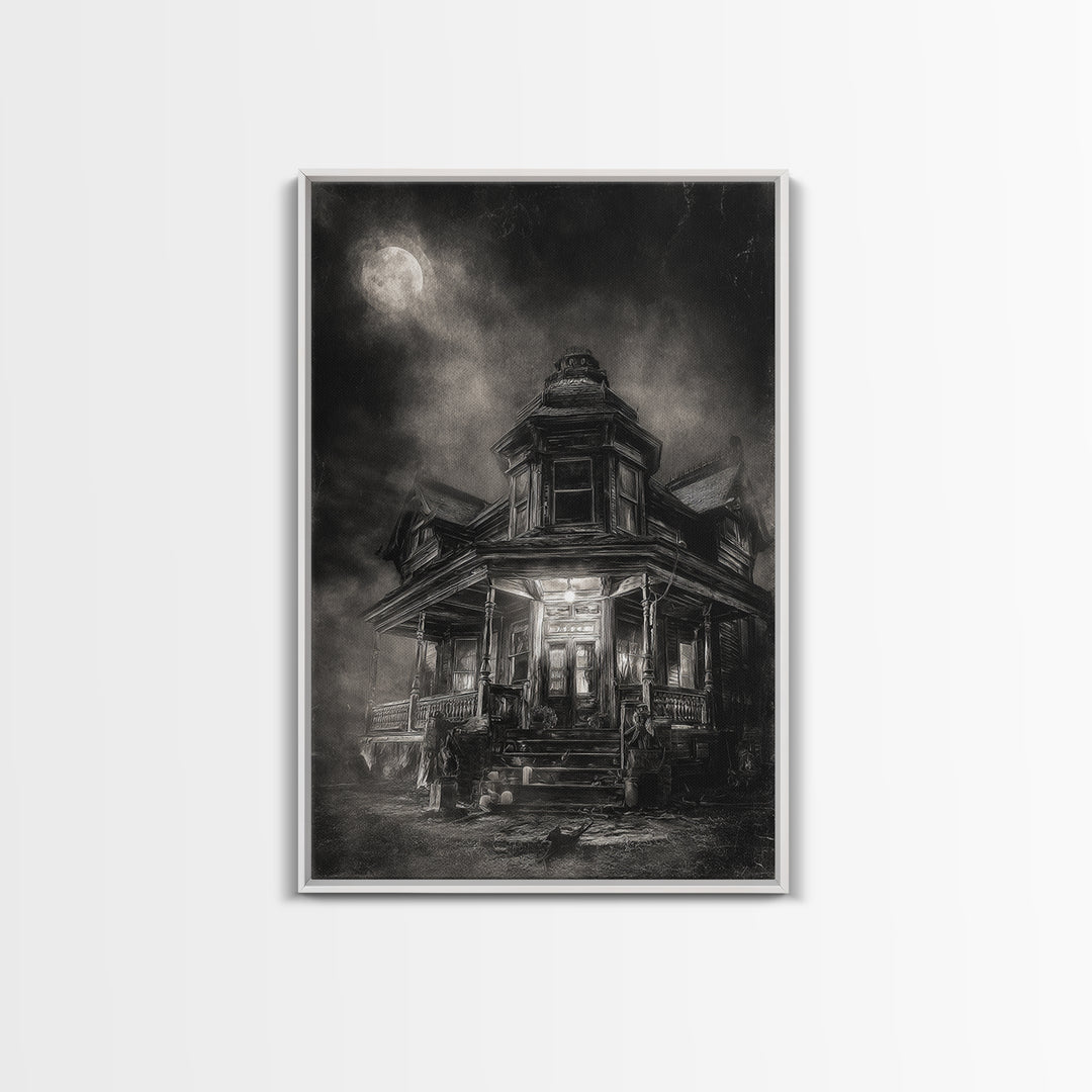 The Last House At The World'S Edge, Biomechanical Horror Art, Vertical Wall Art, Dark Halloween Decor, Canvas Print, Halloween Wall Art