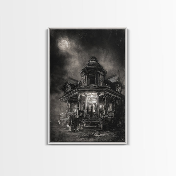 The Last House At The World'S Edge, Biomechanical Horror Art, Vertical Wall Art, Dark Halloween Decor, Canvas Print, Halloween Wall Art