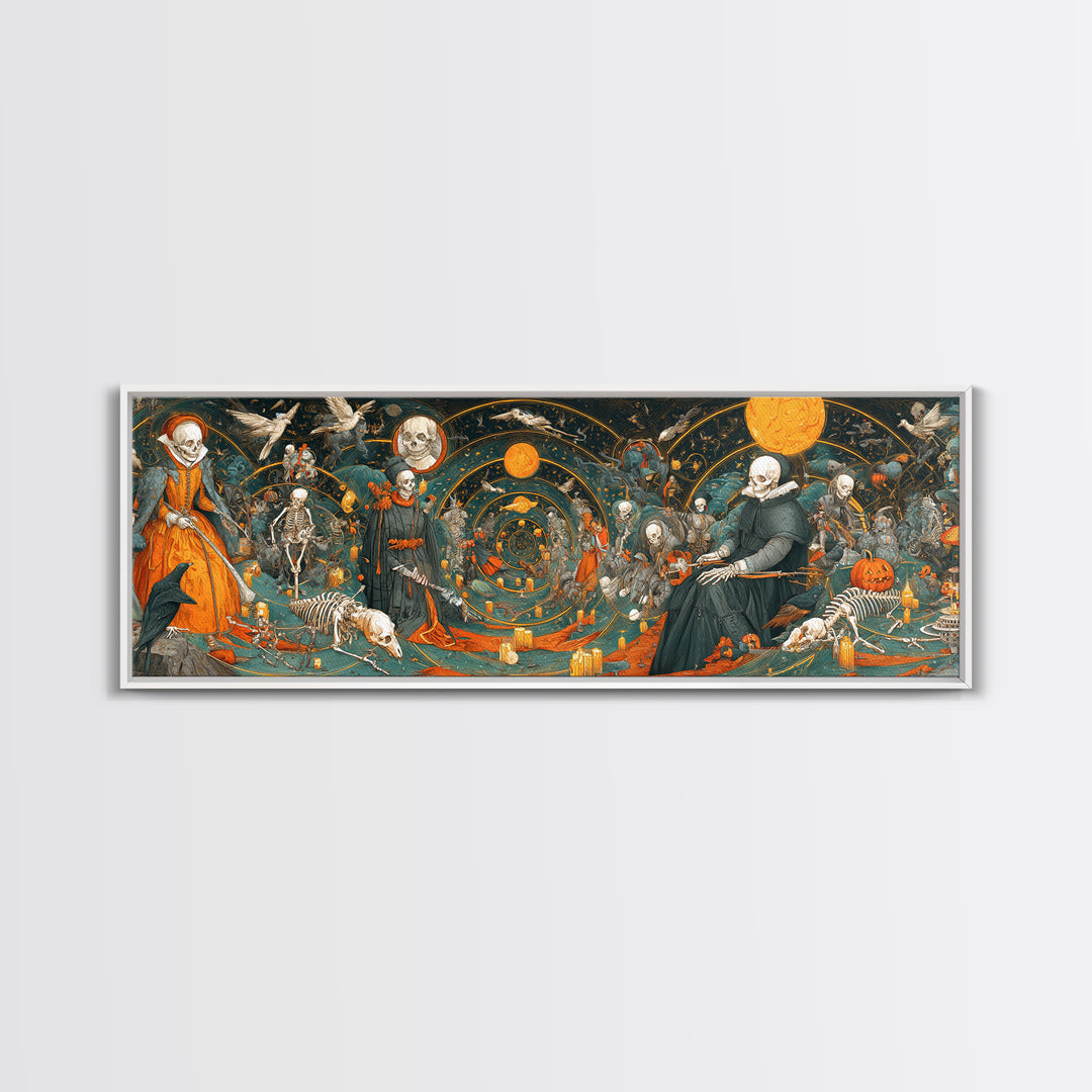 Halloween On Another Planet, Danse Macabre Art, Extra Wide Wall Art, Gothic Horror Wall Art, Framed Canvas Print