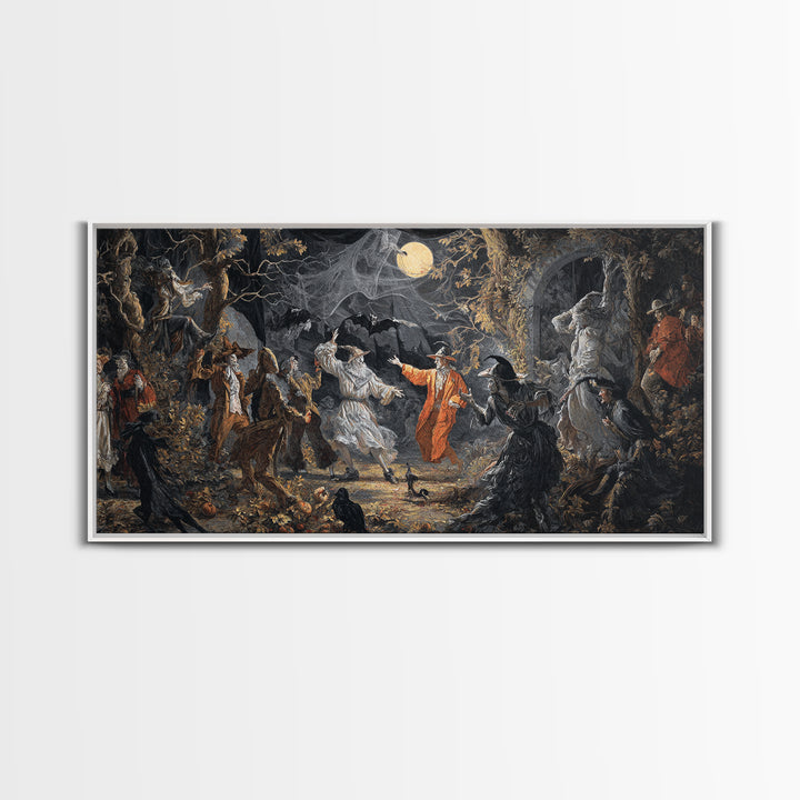 Halloween On Another Planet, Dark Romantic Horror Art, Wide Panoramic Art, Dark Halloween Decor, Framed Canvas Print, Halloween Wall Art