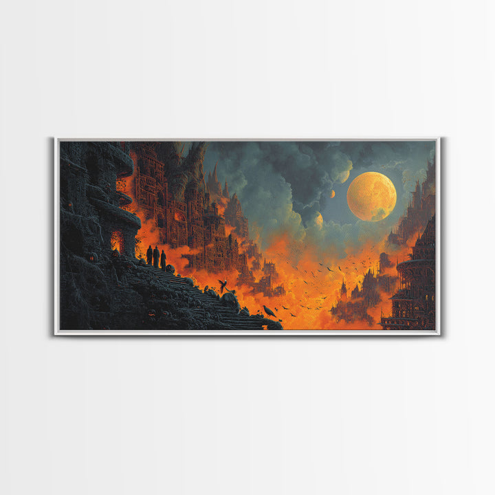 Halloween On Another Planet, Apocalyptic Romantic Art, Wide Panoramic Art, Gothic Horror Wall Art, Canvas Print, Halloween Wall Art