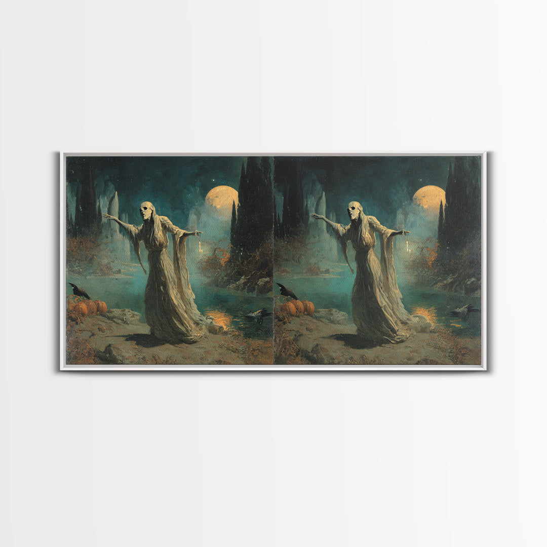 Halloween On Another Planet, Symbolist Gothic Landscape, Wide Panoramic Art, Dark Fantasy Wall Art, Canvas Print, Halloween Wall Art