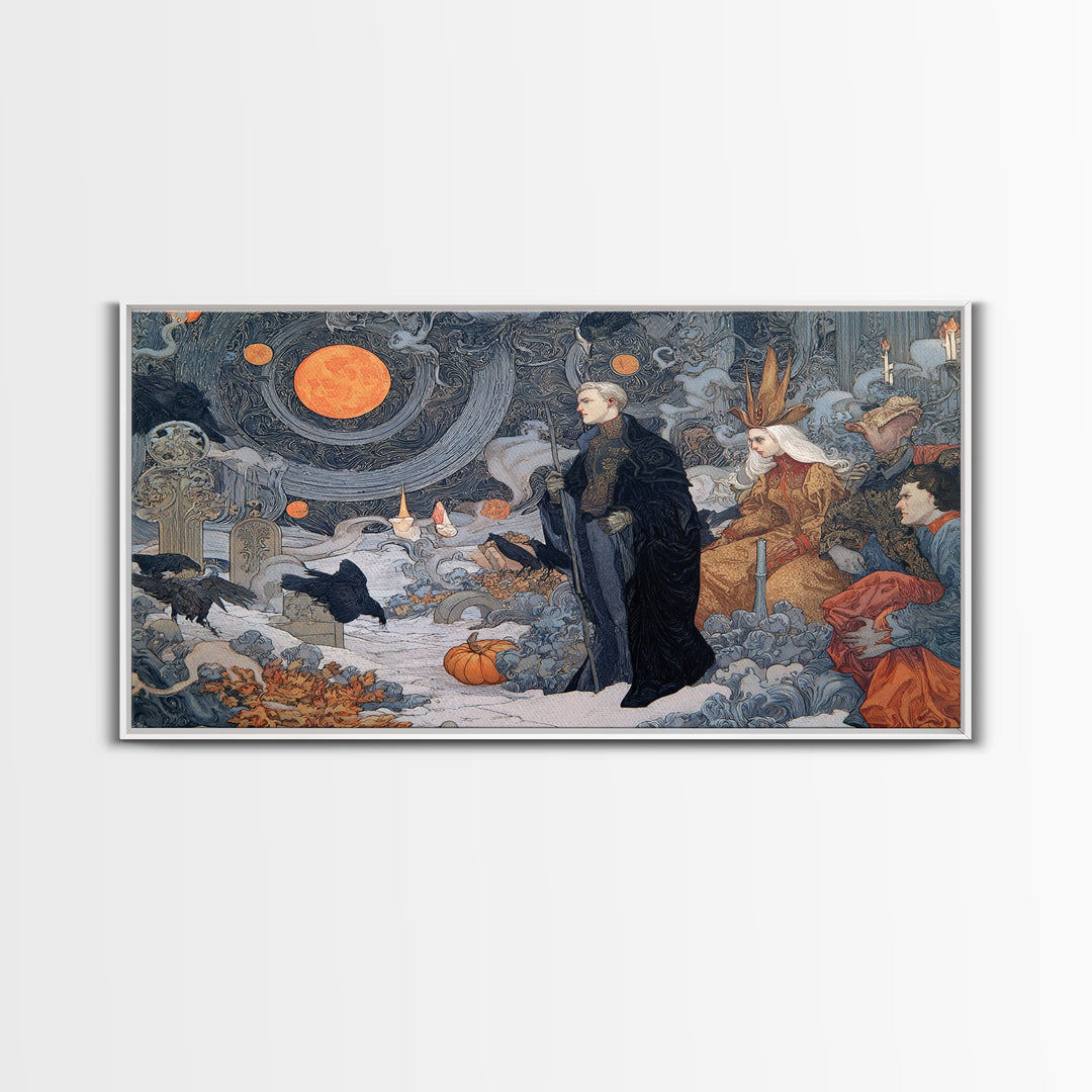 Halloween On Another Planet, Symbolist Death Art, Landscape Wall Art, Dark Fantasy Wall Art, Framed Canvas Print, Halloween Wall Art