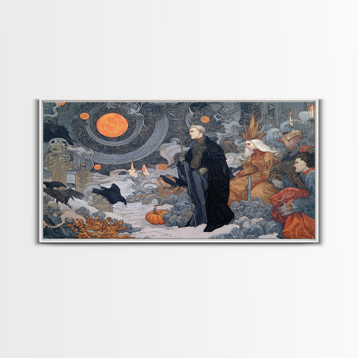Halloween On Another Planet, Symbolist Death Art, Landscape Wall Art, Dark Fantasy Wall Art, Framed Canvas Print, Halloween Wall Art