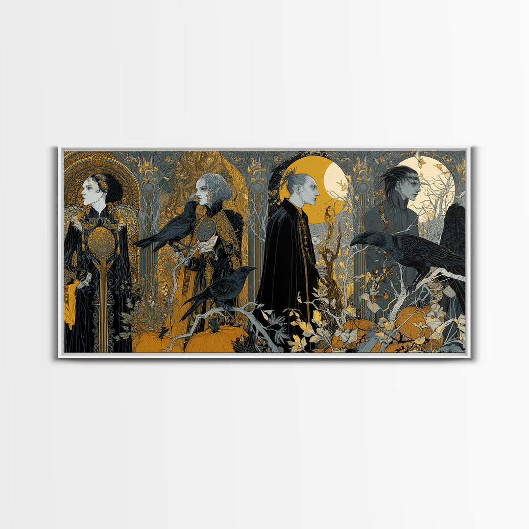 Halloween On Another Planet, Stained Glass Gothic Art, Wide Panoramic Art, Dark Fantasy Wall Art, Canvas Print, Halloween Wall Art