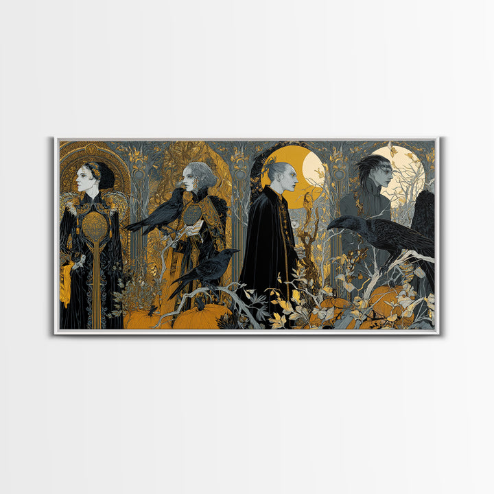 Halloween On Another Planet, Stained Glass Gothic Art, Wide Panoramic Art, Dark Fantasy Wall Art, Canvas Print, Halloween Wall Art