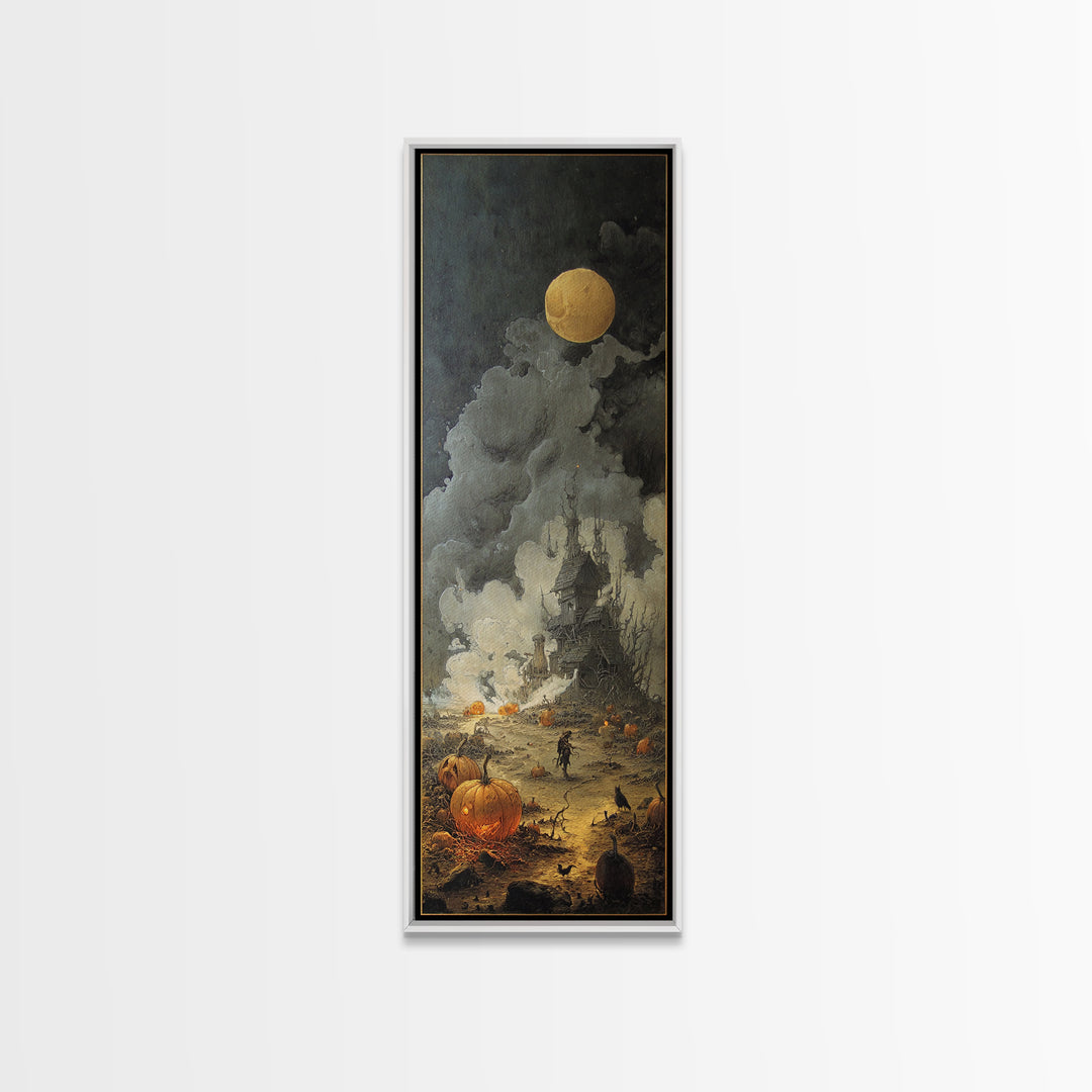 Halloween On Another Planet, Surreal Apocalyptic Art, Tall Narrow Wall Art, Dark Halloween Decor, Framed Canvas Print