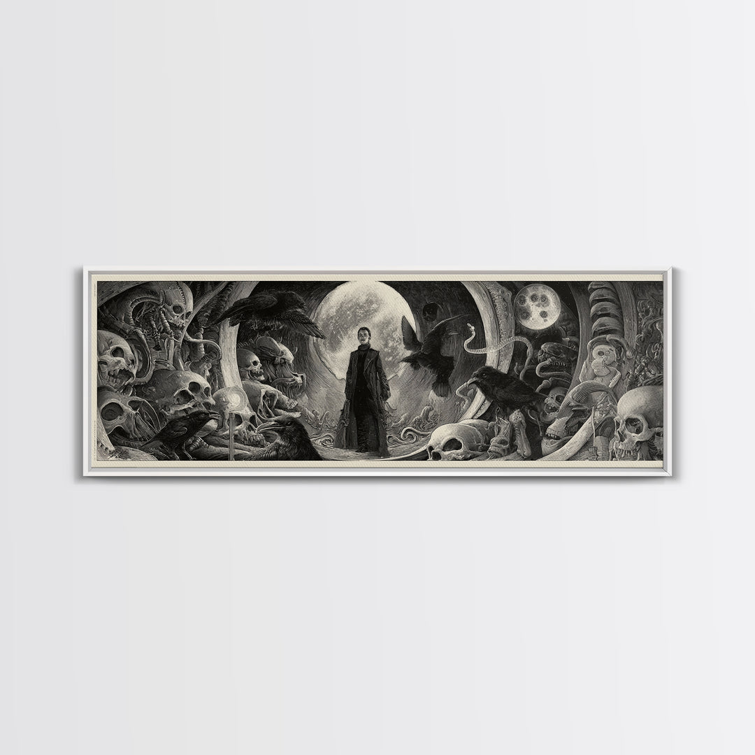 Halloween On Another Planet, Biomechanical Horror Art, Extra Wide Wall Art, Gothic Horror Wall Art, Canvas Print, Halloween Wall Art