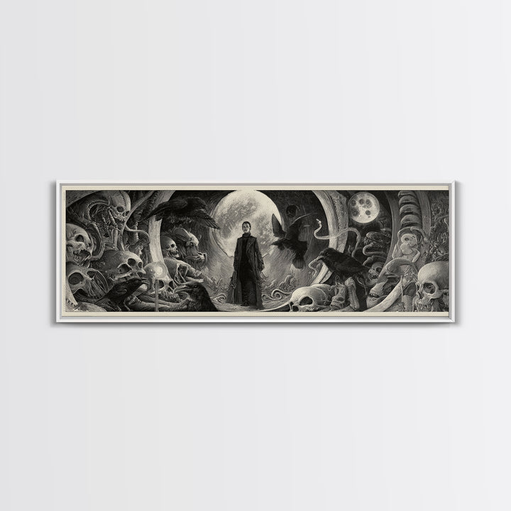 Halloween On Another Planet, Biomechanical Horror Art, Extra Wide Wall Art, Gothic Horror Wall Art, Canvas Print, Halloween Wall Art