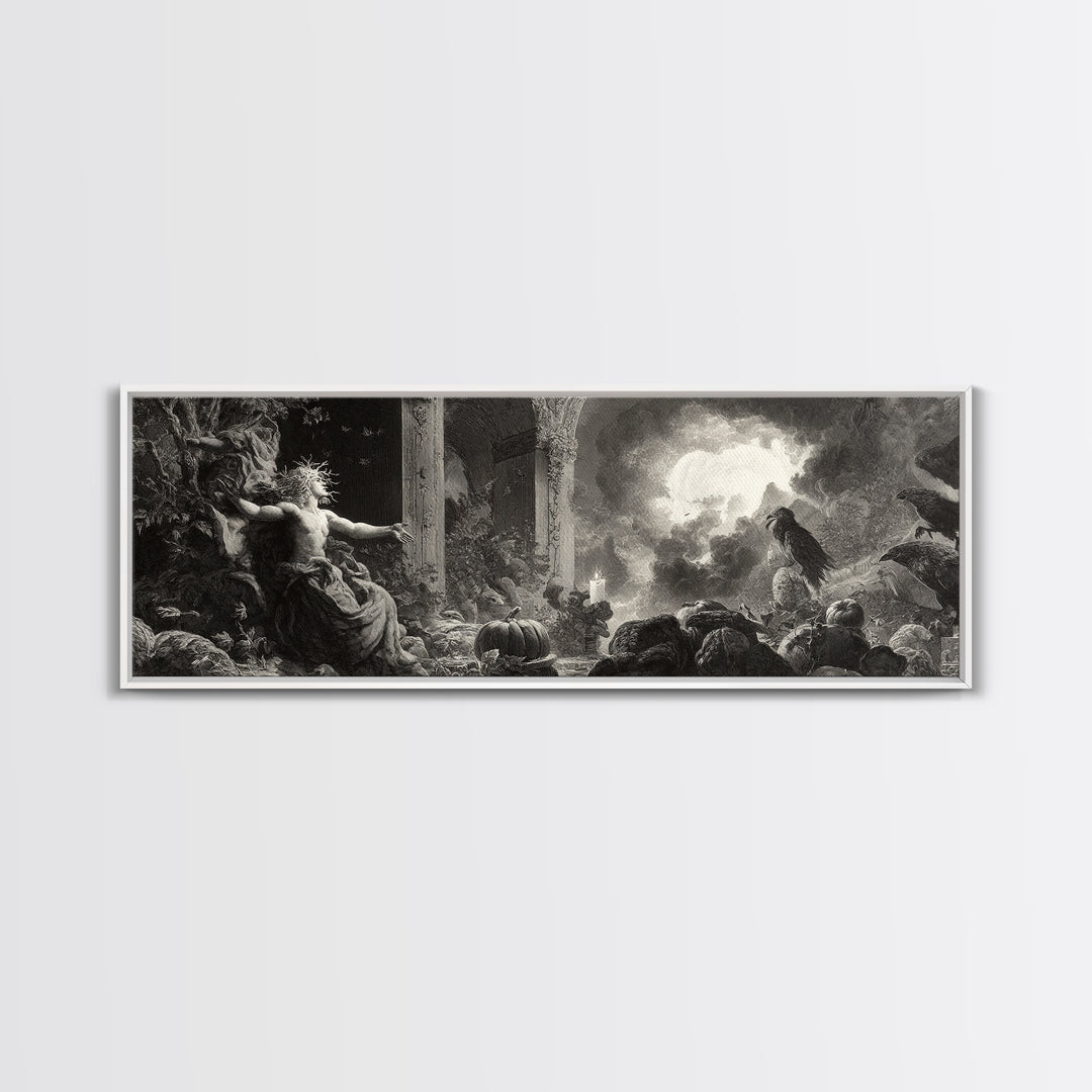 The Personification Of October, Gothic Engraving Art, Extra Wide Wall Art, Dark Halloween Decor, Canvas Print, Halloween Wall Art