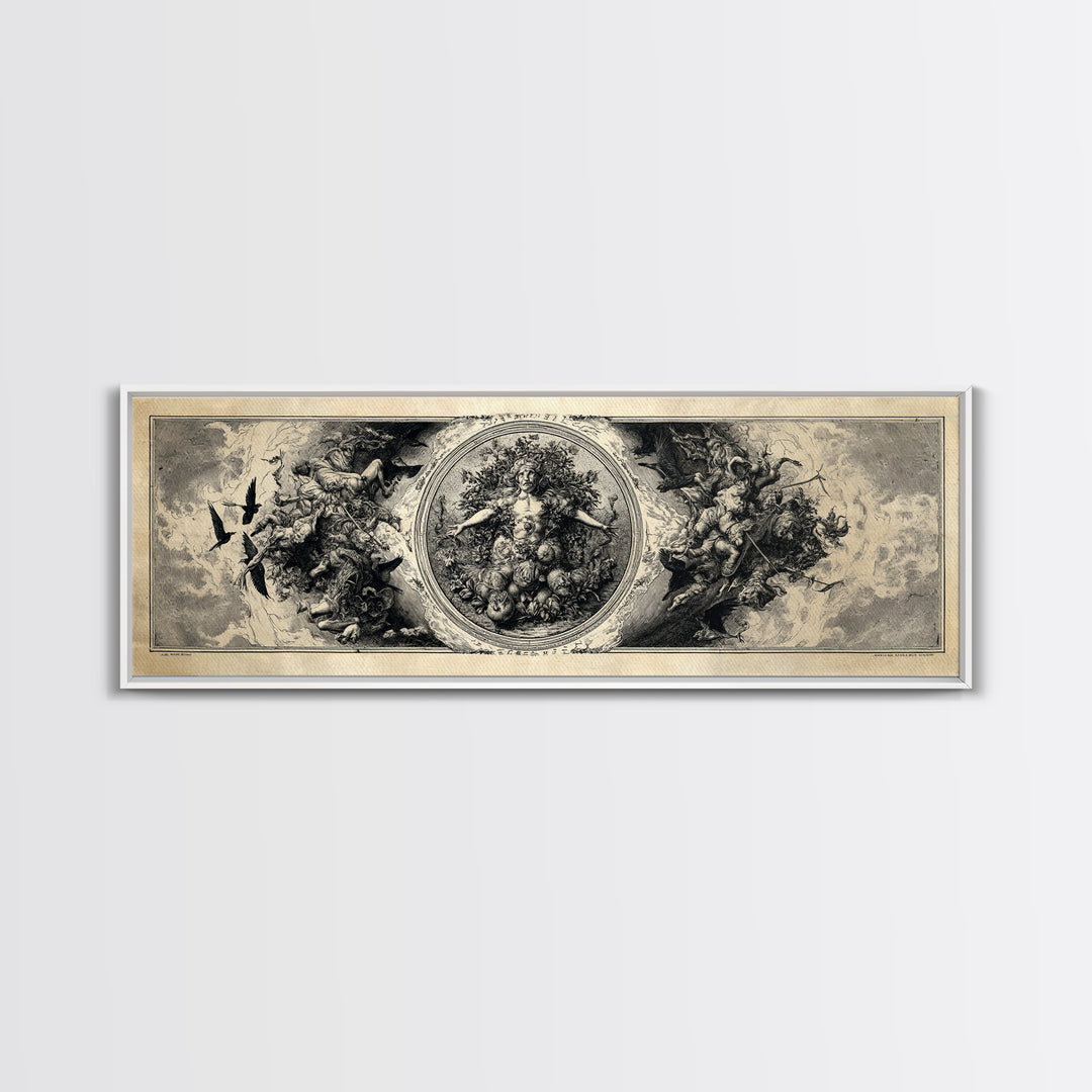 The Personification Of October, Renaissance Engraving Art, Extra Wide Wall Art, Macabre Wall Art, Canvas Print, Halloween Wall Art