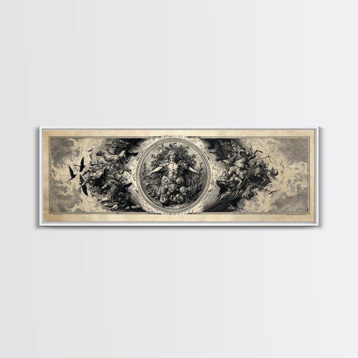 The Personification Of October, Renaissance Engraving Art, Extra Wide Wall Art, Macabre Wall Art, Canvas Print, Halloween Wall Art