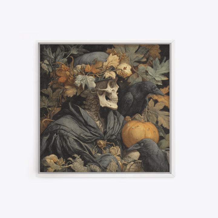 The Personification Of October, Danse Macabre Art, Square Wall Art, Dark Halloween Decor, Framed Canvas Print
