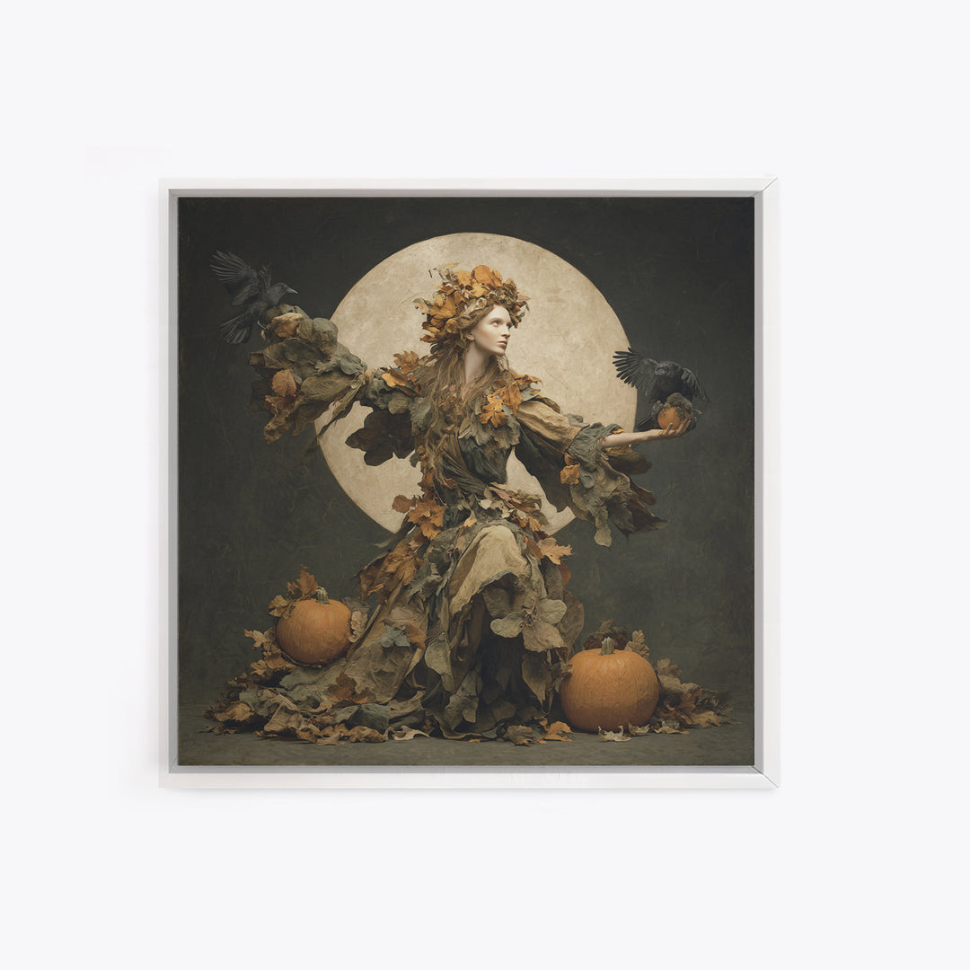 The Personification Of October, Symbolist Dream Art, Square Wall Art, Macabre Wall Art, Framed Canvas Print, Halloween Wall Art