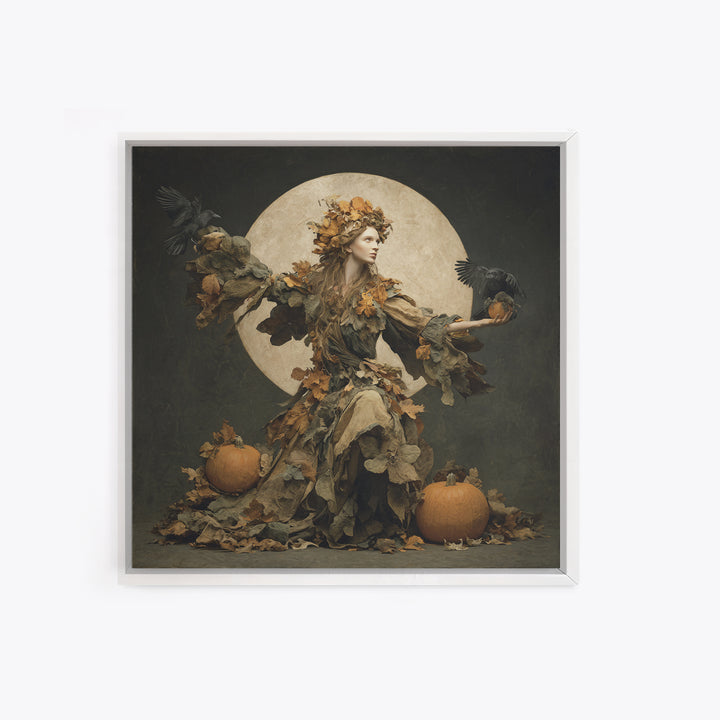 The Personification Of October, Symbolist Dream Art, Square Wall Art, Macabre Wall Art, Framed Canvas Print, Halloween Wall Art