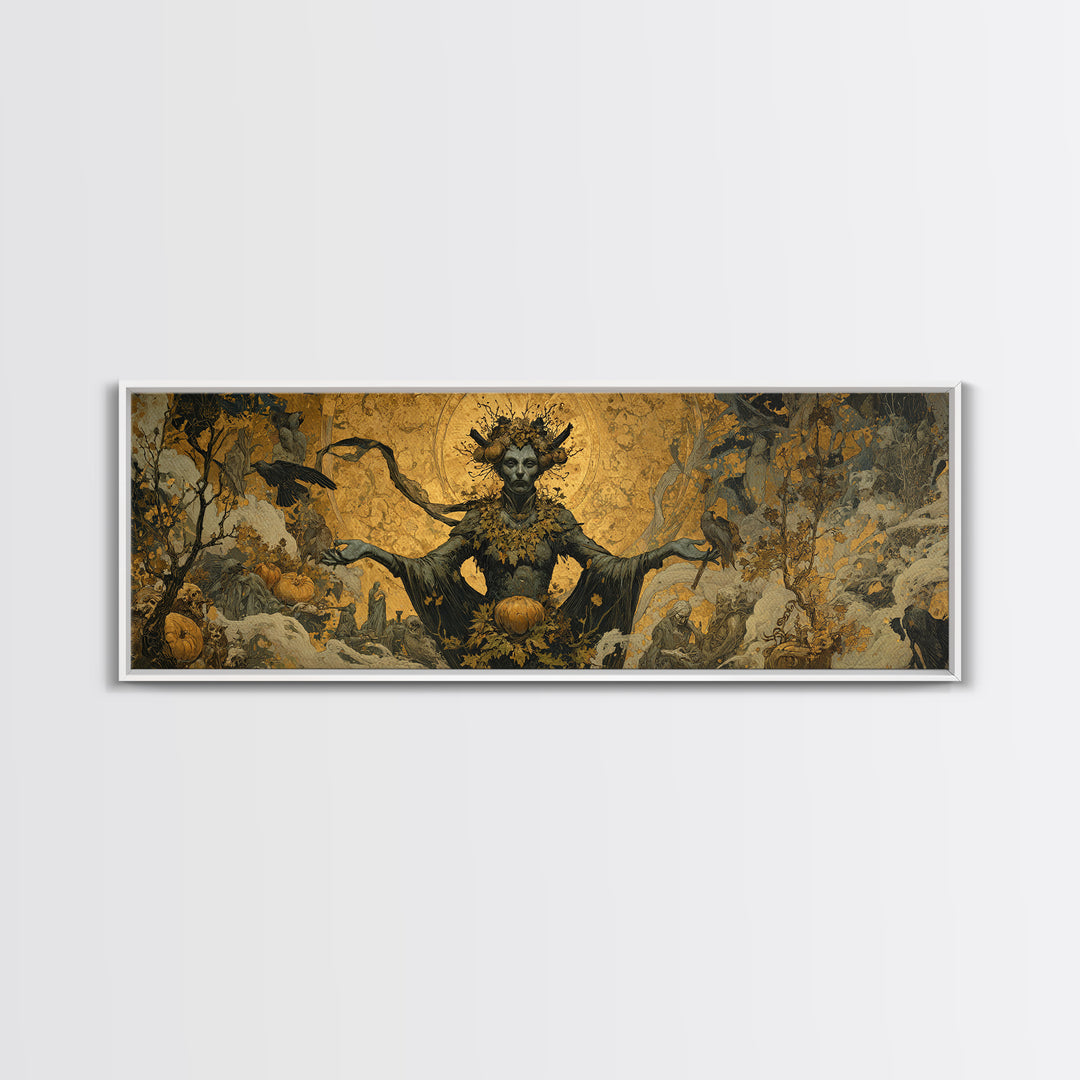 The Personification Of October, Ornate Symbolist Art, Extra Wide Wall Art, Dark Halloween Decor, Canvas Print, Halloween Wall Art