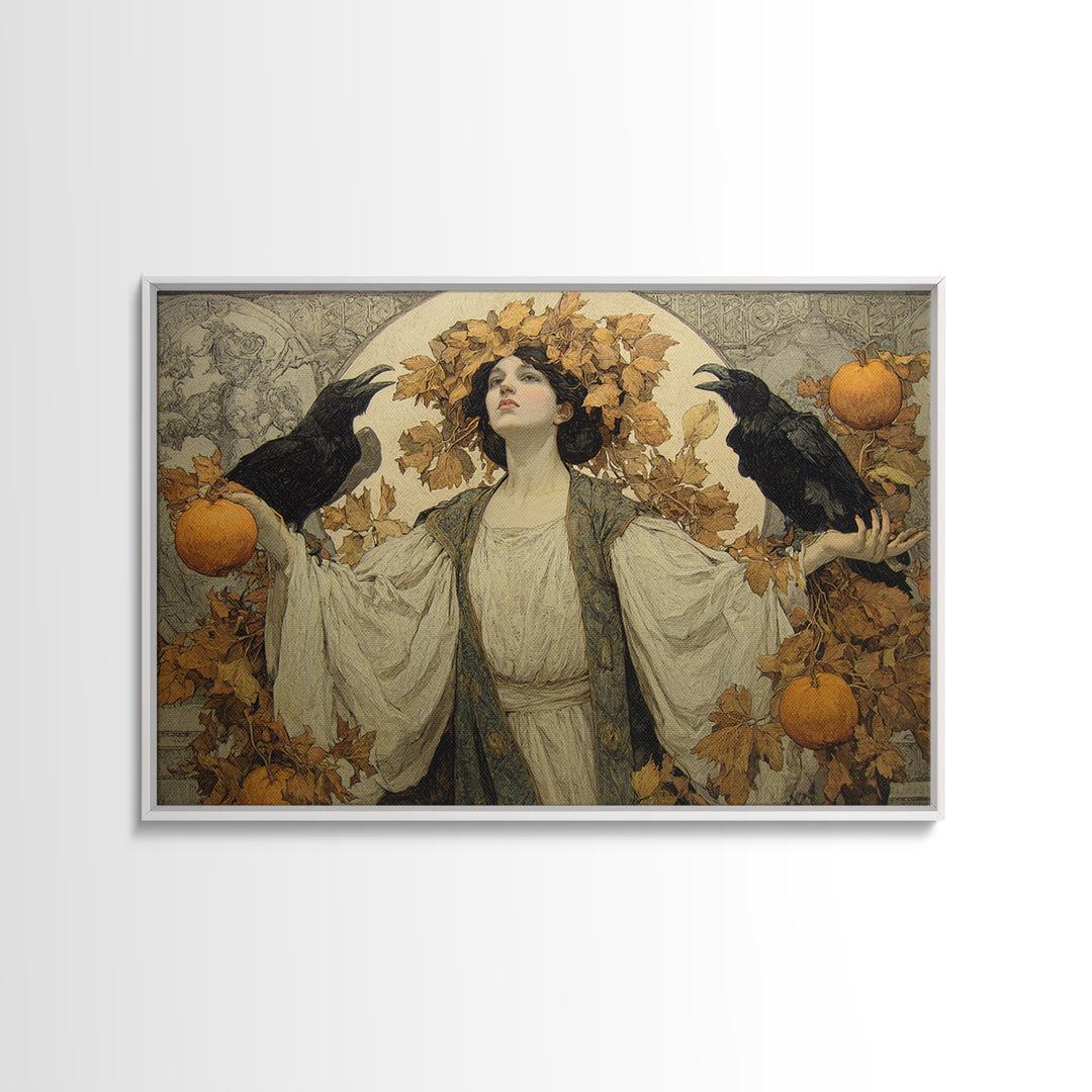 The Personification Of October, Symbolist Death Art, Landscape Wall Art, Dark Fantasy Wall Art, Framed Canvas Print