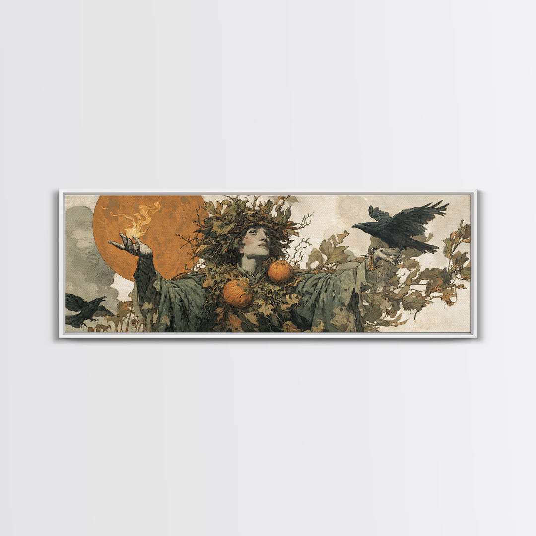 The Personification Of October, Symbolist Etching Art, Extra Wide Wall Art, Dark Fantasy Wall Art, Framed Canvas Print, Macabre Wall Art