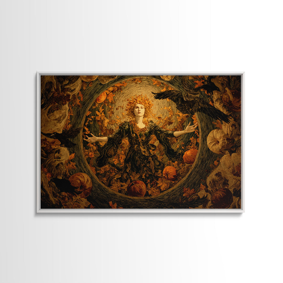 The Personification Of October, Expressionist Gothic Art, Landscape Wall Art, Dark Halloween Decor, Framed Canvas Print, Halloween Wall Art