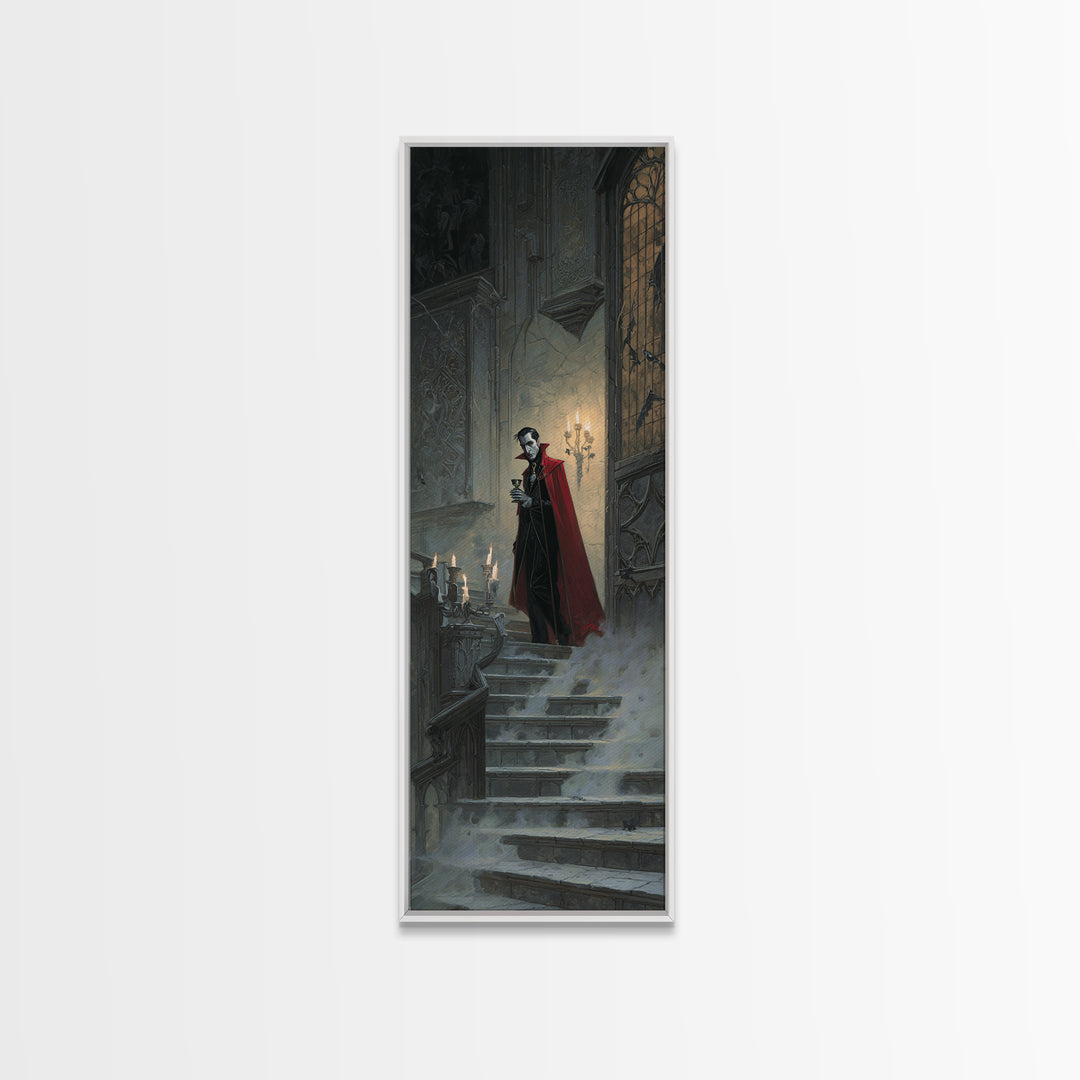 The Crimson Count Of Hollow Keep, Gothic Engraving Art, Tall Narrow Wall Art, Gothic Horror Wall Art, Framed Canvas Print