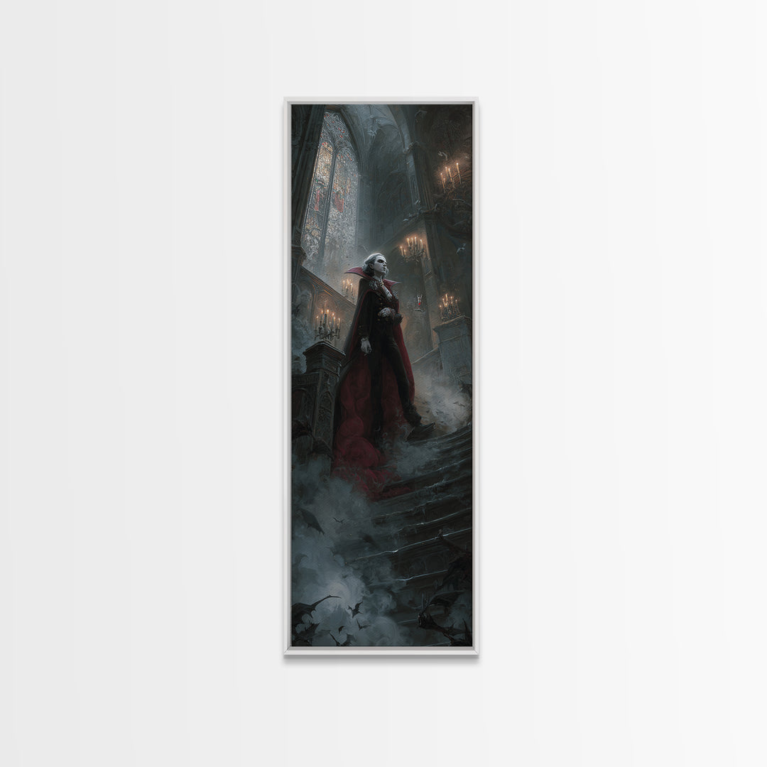 The Crimson Count Of Hollow Keep, Stained Glass Gothic Art, Tall Narrow Wall Art, Dark Fantasy Wall Art, Canvas Print, Halloween Wall Art