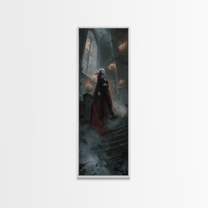 The Crimson Count Of Hollow Keep, Stained Glass Gothic Art, Tall Narrow Wall Art, Dark Fantasy Wall Art, Canvas Print, Halloween Wall Art