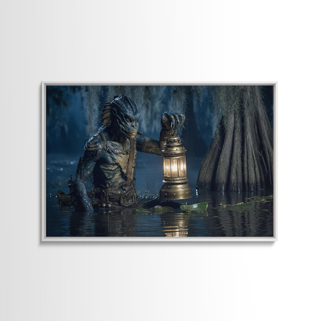 The Creature Of Lantern Lagoon, Symbolist Gothic Landscape, Landscape Wall Art, Gothic Horror Wall Art, Framed Canvas Print