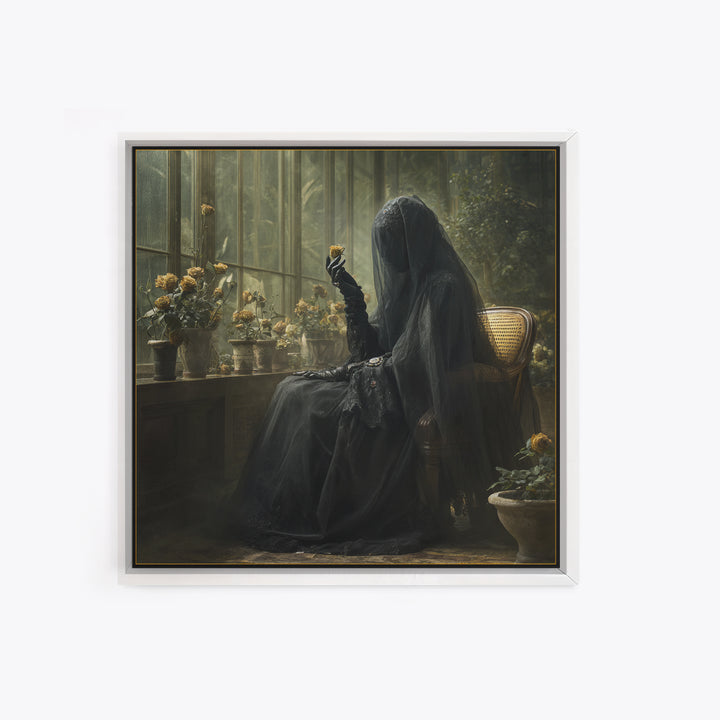 The Invisible Mourner Of Glass House, Gothic Engraving Art, Square Wall Art, Macabre Wall Art, Canvas Print, Halloween Wall Art