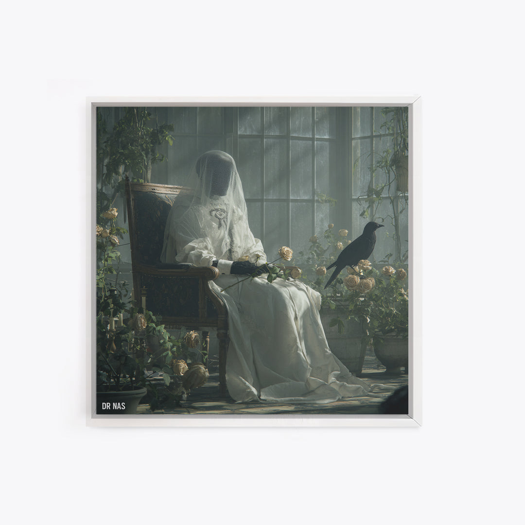 The Invisible Mourner Of Glass House, Victorian Macabre Art, Square Wall Art, Gothic Horror Wall Art, Framed Canvas Print